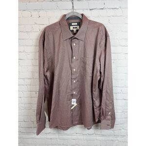 JOSEPH ABBOUD 100% cotton non-iron red brown check dress mens shirt XXL NWT